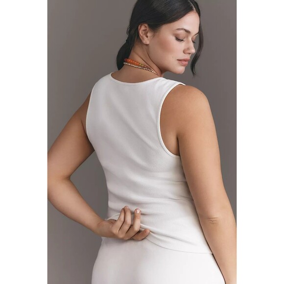 Anthropologie Maeve Embroidered Icon Tank Top Sleeveless Ribbed White S 281544 - Picture 7 of 12